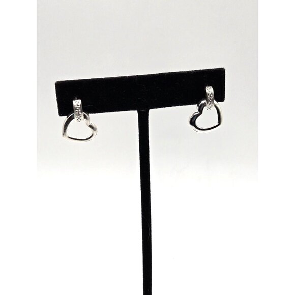 Sterling Heart Dangle Stud Earrings NIB comes with Grey Velvet box .75" - Picture 4 of 10